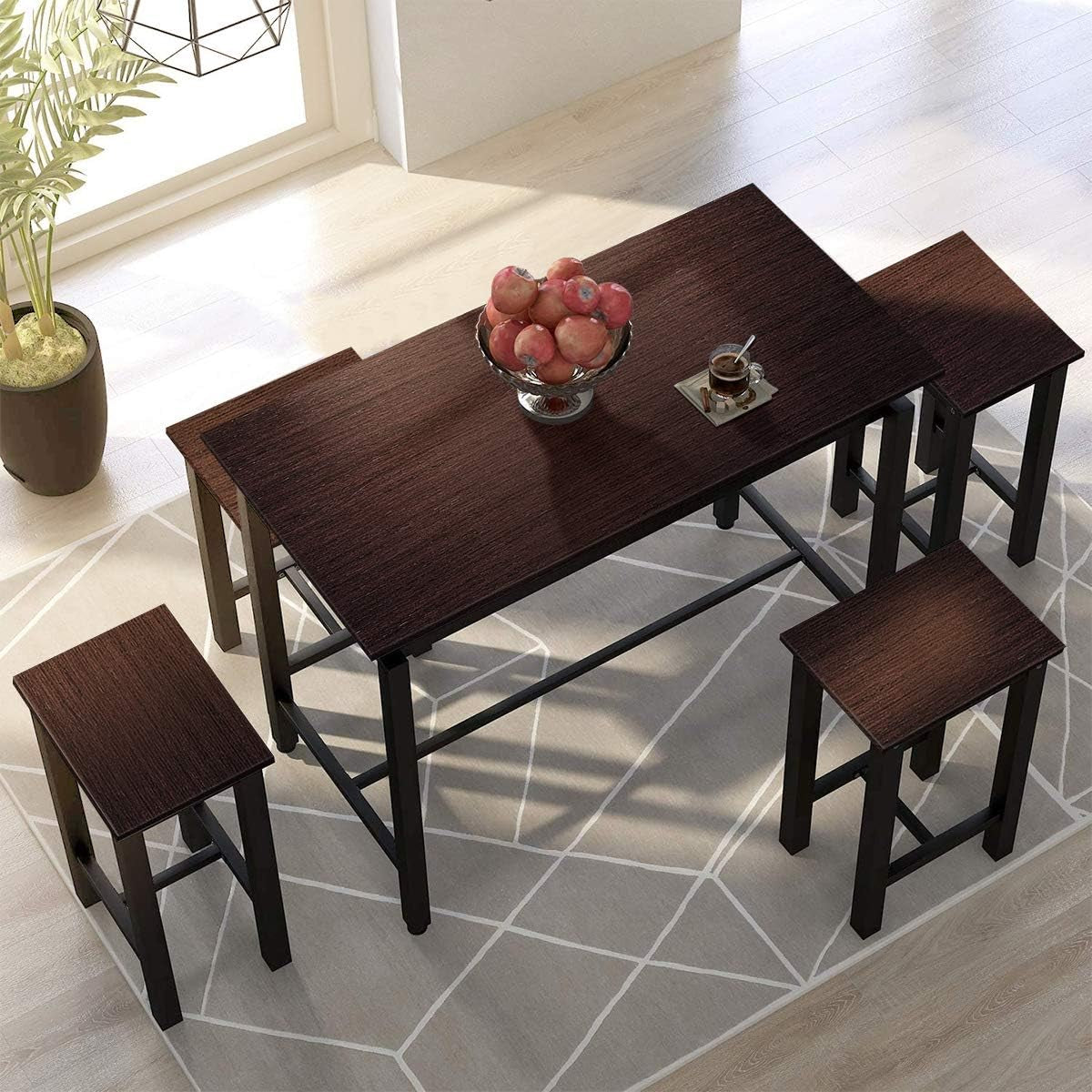 5 Pcs Dining Table Set, Counter Height Dining Table Set for 4, Wooden Bar Height Dining Table & Bar Stools, Bar Table and Chairs Set, Kitchen Dining Table Set for Pub/Dining Room