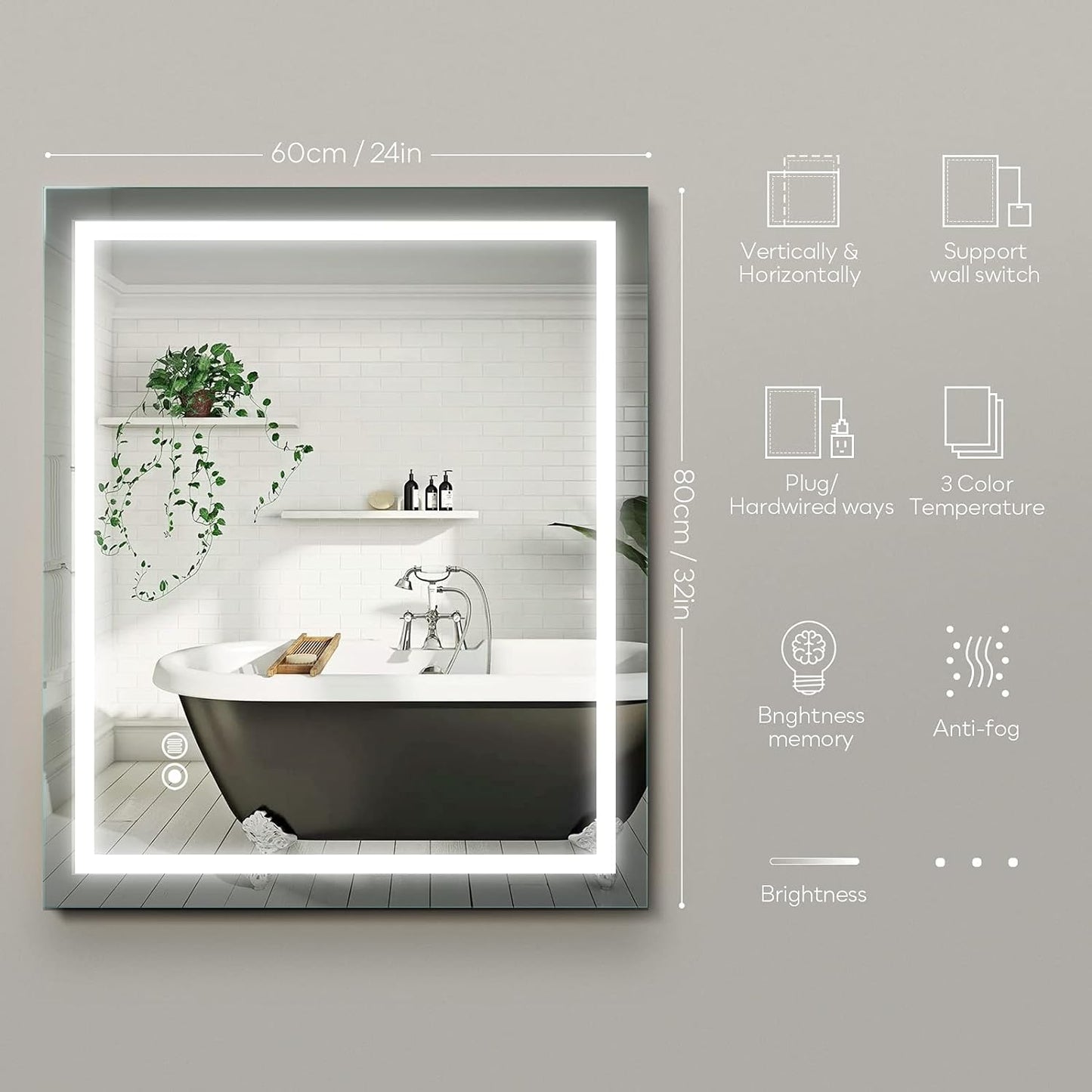Led Mirror, Led Mirror for Bathroom, Led Bathroom Mirror, 32 X 24 Inch Lighted Bathroom Mirrors with Anti-Fog and Dimmable Led Mirror, Memory Bathroom Mirror, Led Vanity Mirror