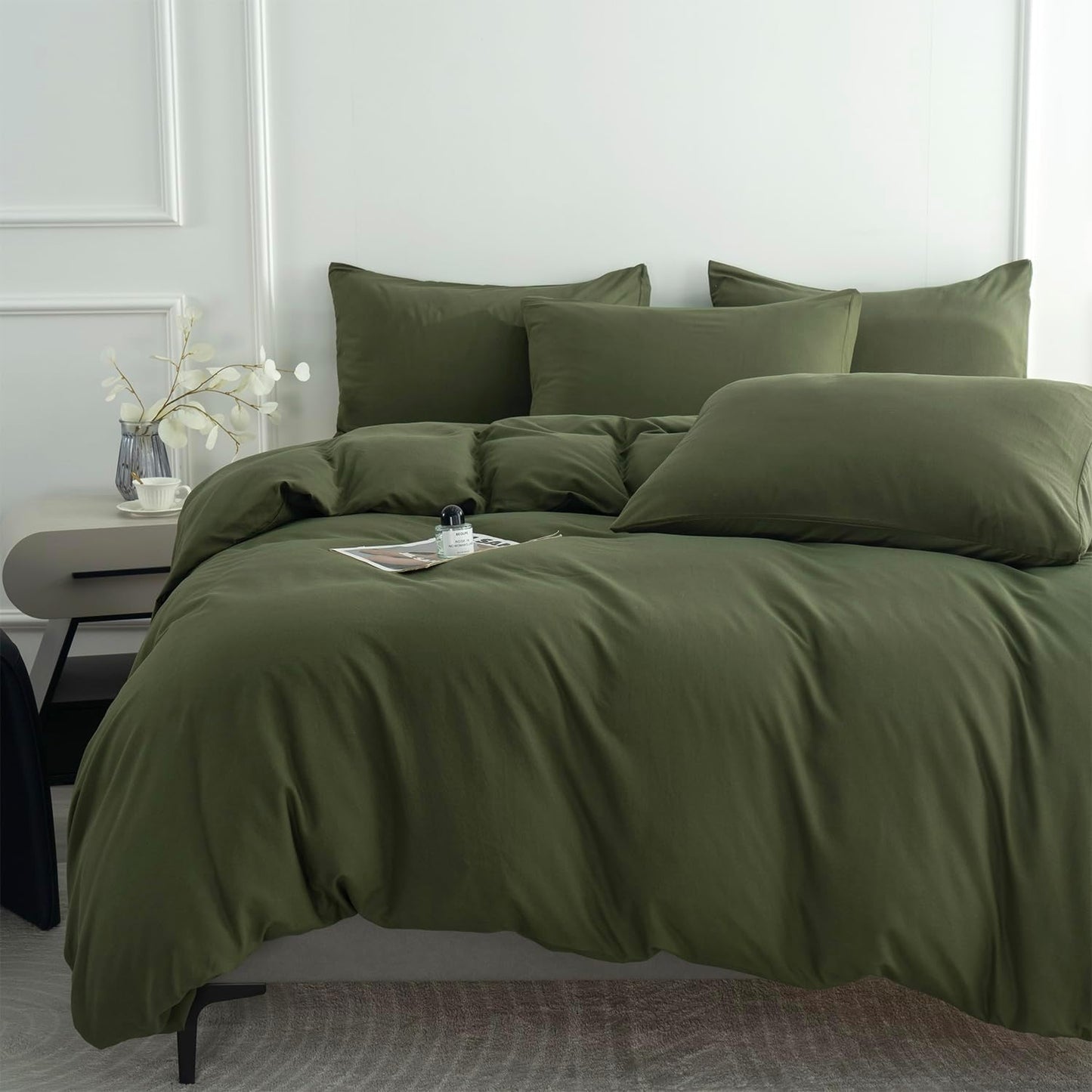 Green Twin Duvet Cover 100% Brushed Microfiber 3 Pieces Twin Army Green Duvet Cover 1 Duvet Cover +2 Pillowcases with Zipper Closure, Luxury Soft Breathable Comfy (Green, Twin)