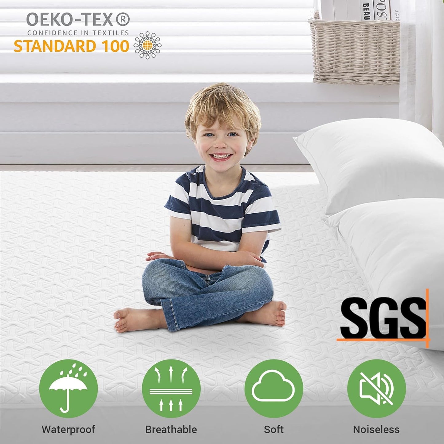 Premium 100% Waterproof King Size Mattress Protector Cooling King Mattress Pad Cover Breathable Deep Pocket Topper Protection Machine Washable Noiseless Quiet (White,King 78"X80")
