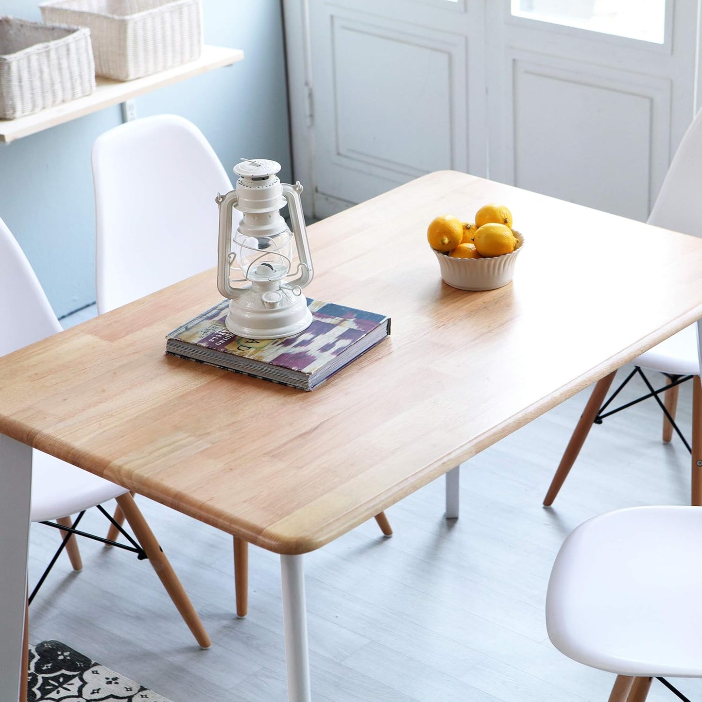 Canberra 47.2" Rectangular Wooden Dining Table/Mid Century Modern Malaysian Oak Kitchen Table (Natural-White) Table Only
