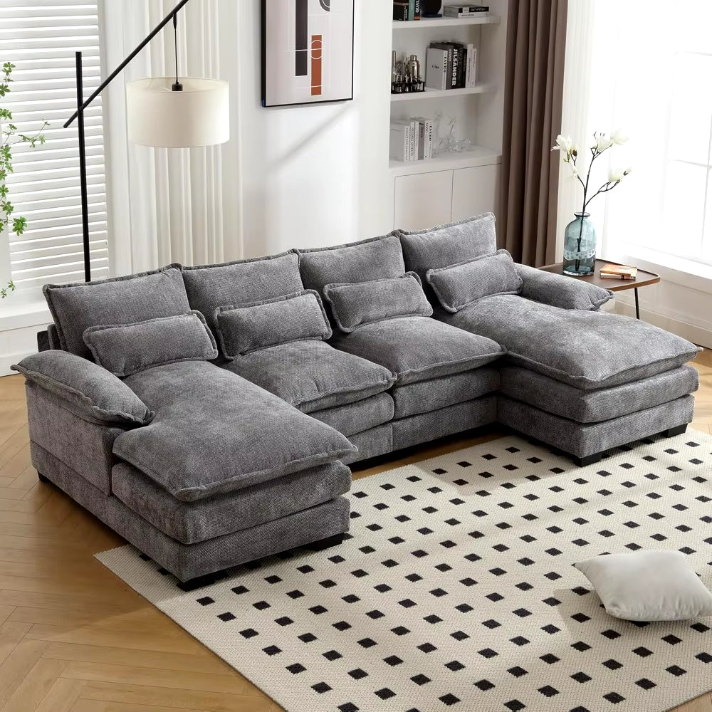 110" Modern Chenille, U Shaped Sectional Sofa Couch