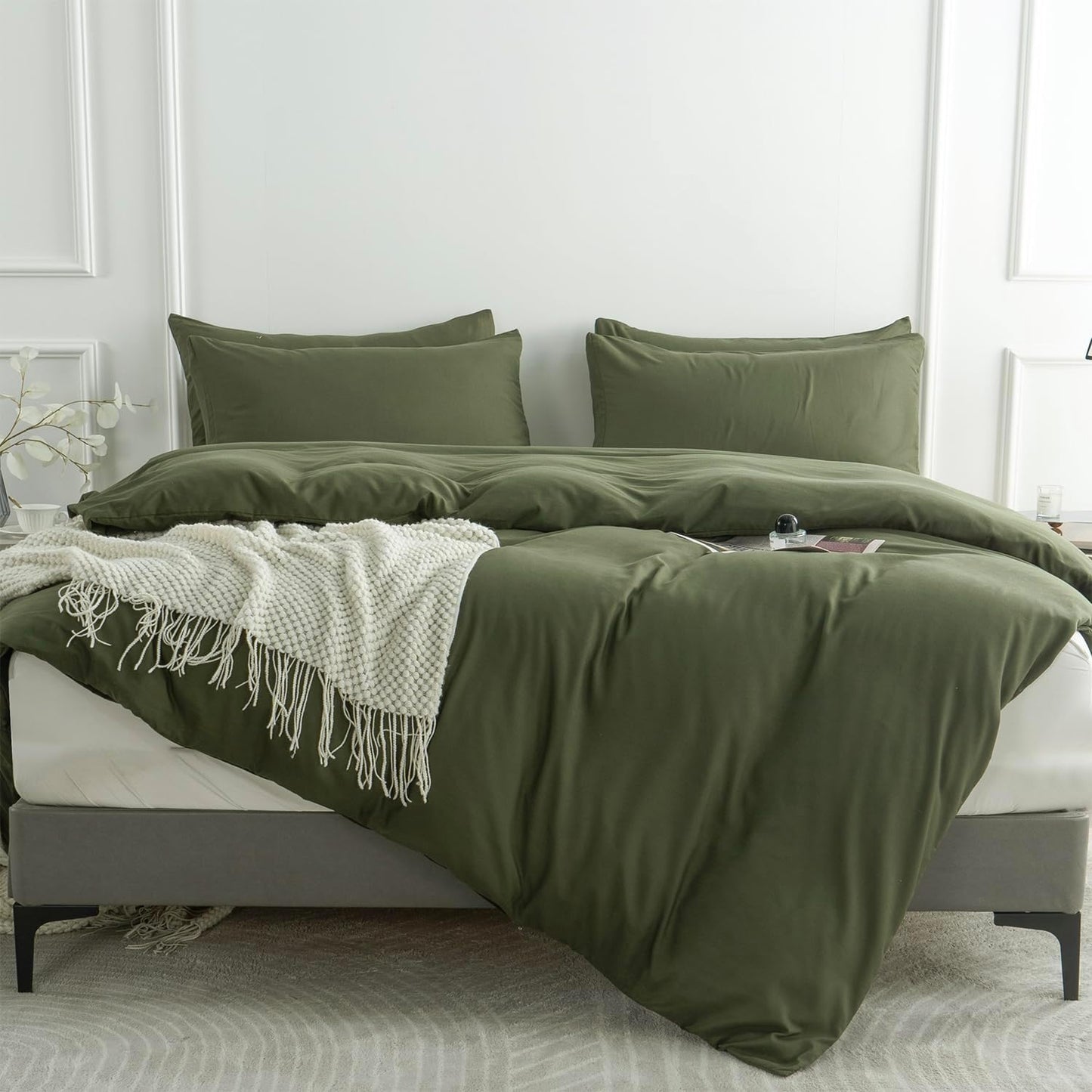 Green Twin Duvet Cover 100% Brushed Microfiber 3 Pieces Twin Army Green Duvet Cover 1 Duvet Cover +2 Pillowcases with Zipper Closure, Luxury Soft Breathable Comfy (Green, Twin)