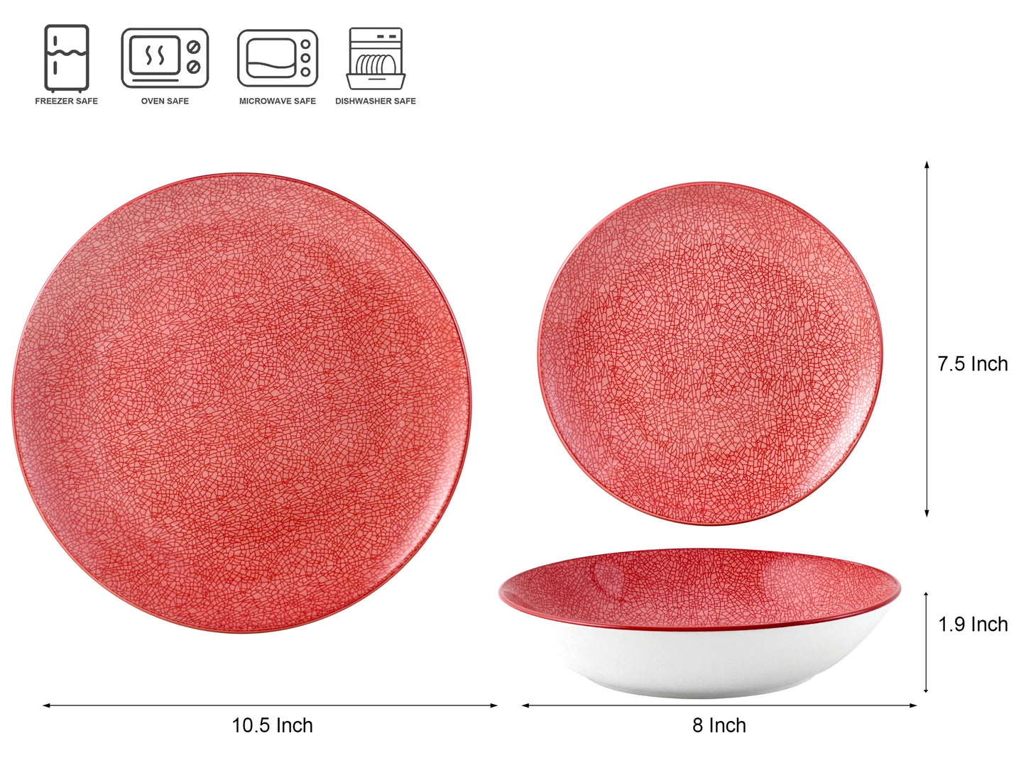 12 Pieces Porcelain Dinnerware Set, Service for 4, Red