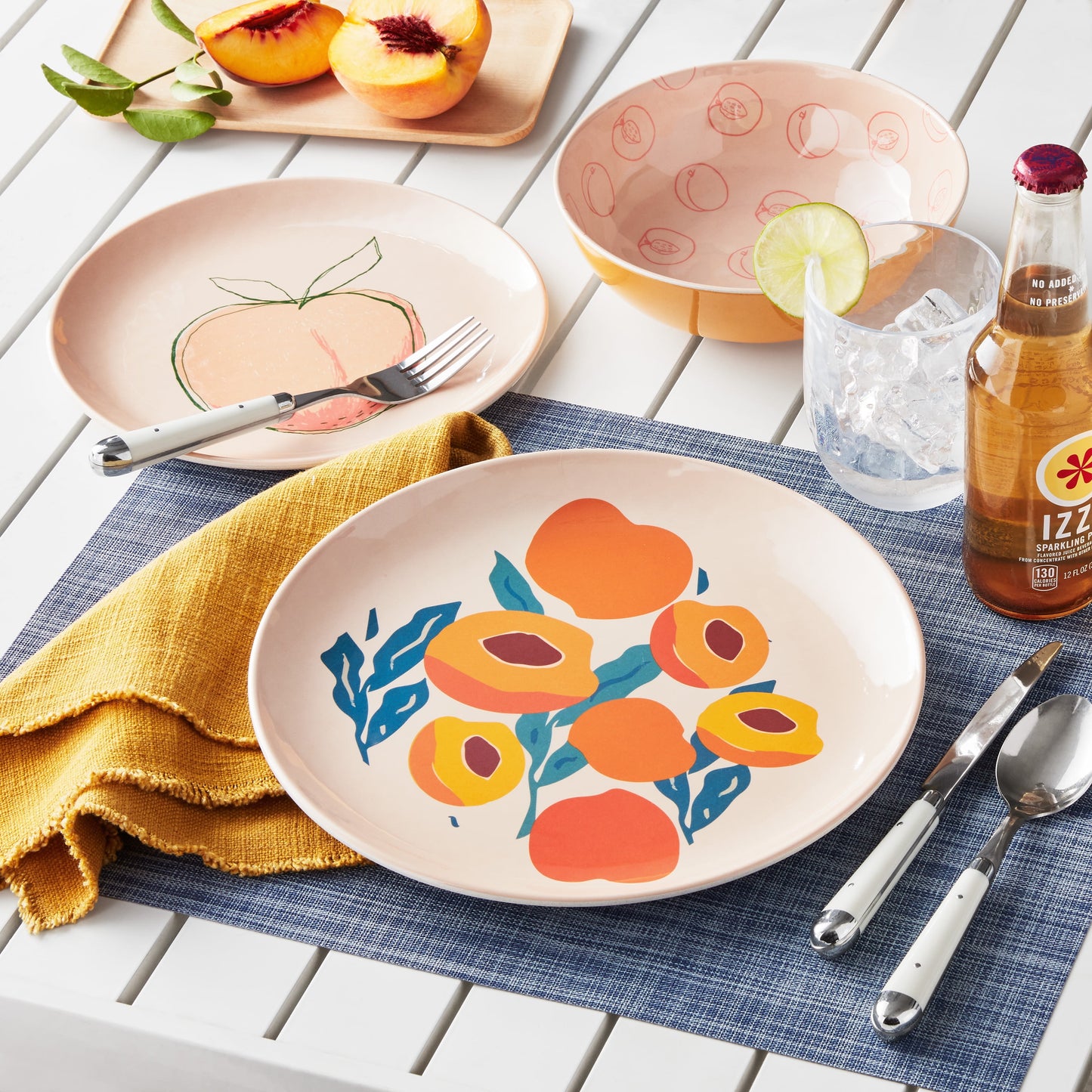 12-Piece Bamboo Melamine Dinnerware Set, Pink Peach