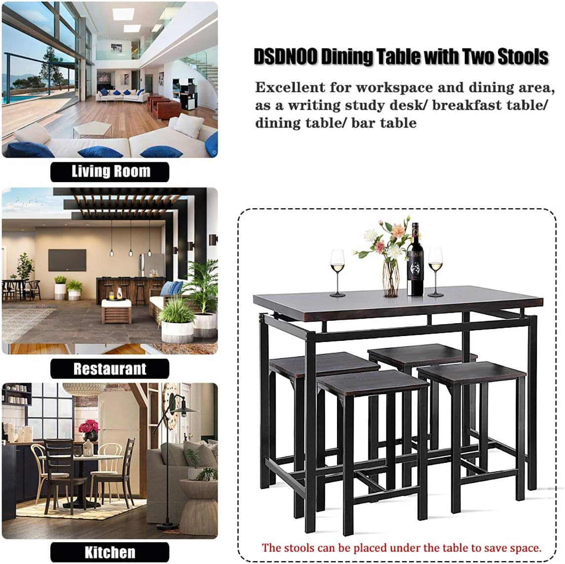 5 Pcs Dining Table Set, Counter Height Dining Table Set for 4, Wooden Bar Height Dining Table & Bar Stools, Bar Table and Chairs Set, Kitchen Dining Table Set for Pub/Dining Room