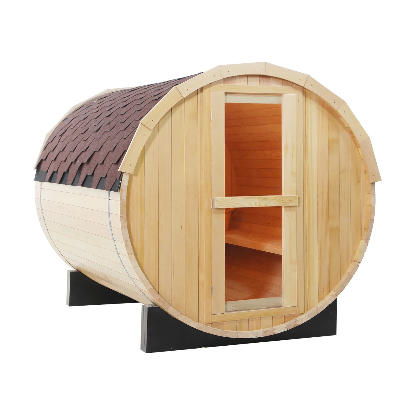 4 Person Outdoor Barrel Sauna Kit with Canadian Hemlock and Waterproof Tile