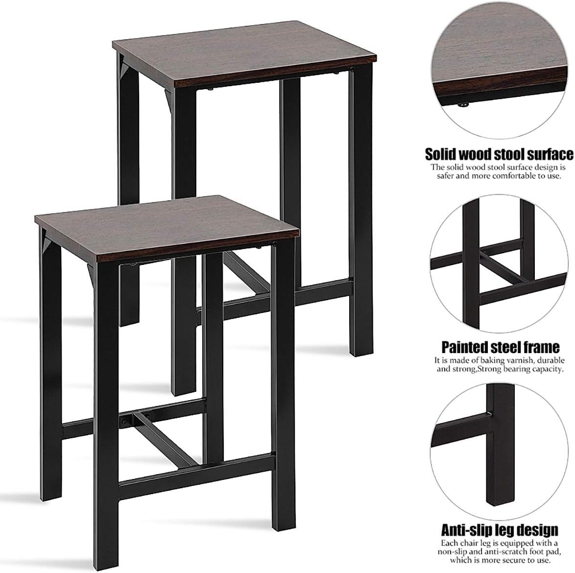 5 Pcs Dining Table Set, Counter Height Dining Table Set for 4, Wooden Bar Height Dining Table & Bar Stools, Bar Table and Chairs Set, Kitchen Dining Table Set for Pub/Dining Room