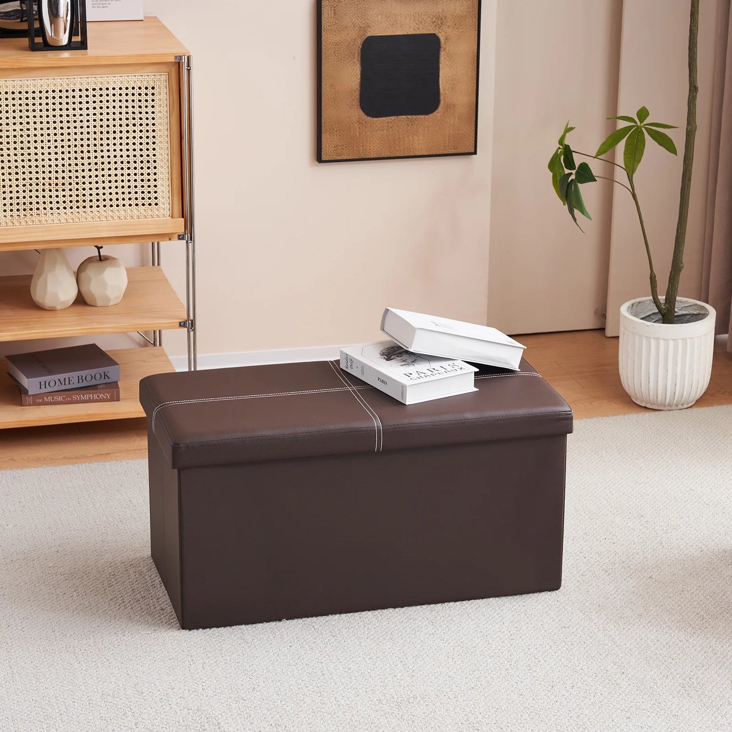 Folding Storage Ottoman Bench,Storage Chest Footrest Coffee Table Padded Seat,Footstool for Home Brown