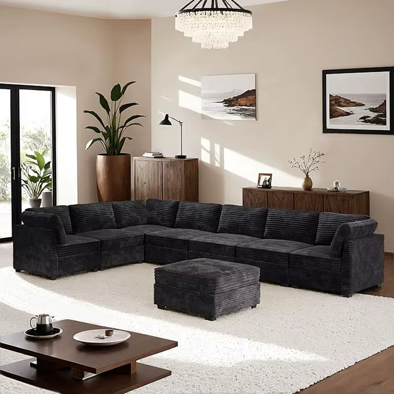 Modular Sectional Sofa Couch, Minimalist Couches with Oversized Chaise, Modern Deep Seat Cloud Plush Corduroy