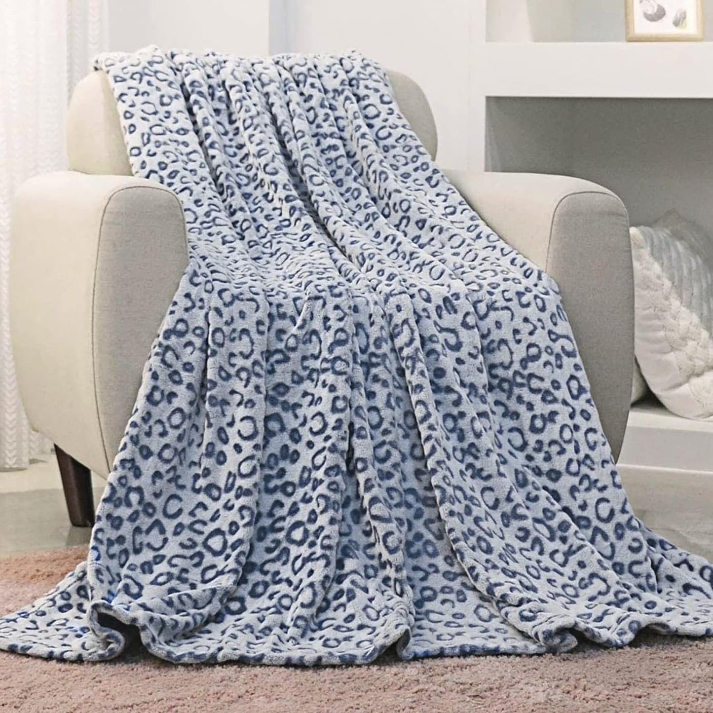 Flannel Fleece Throw Blanket, Lightweight Cozy Plush Microfiber Bedspreads for Adults,60"X80",Blue Leopard