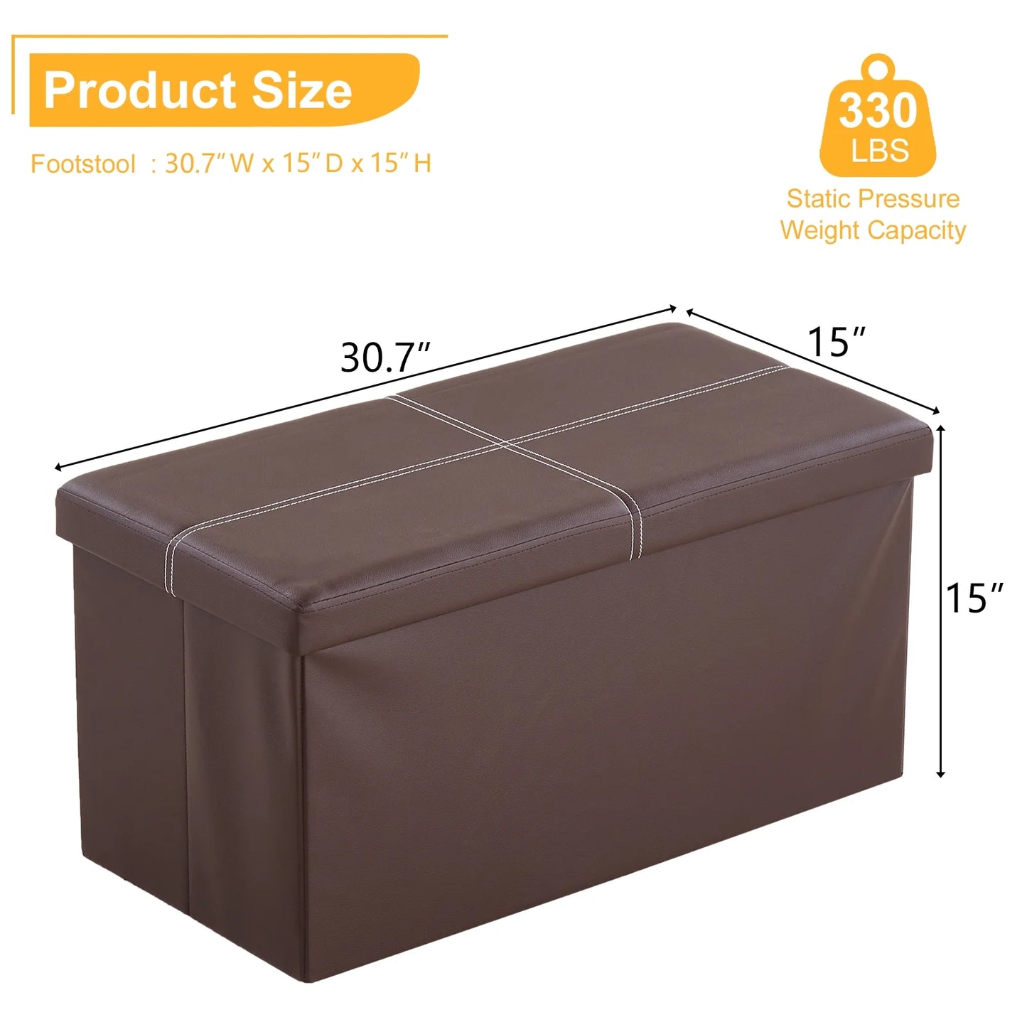 Folding Storage Ottoman Bench,Storage Chest Footrest Coffee Table Padded Seat,Footstool for Home Brown