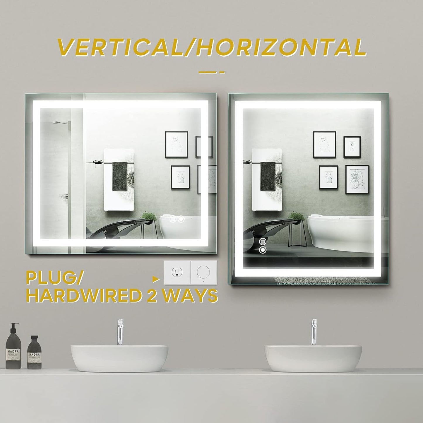 Led Mirror, Led Mirror for Bathroom, Led Bathroom Mirror, 32 X 24 Inch Lighted Bathroom Mirrors with Anti-Fog and Dimmable Led Mirror, Memory Bathroom Mirror, Led Vanity Mirror