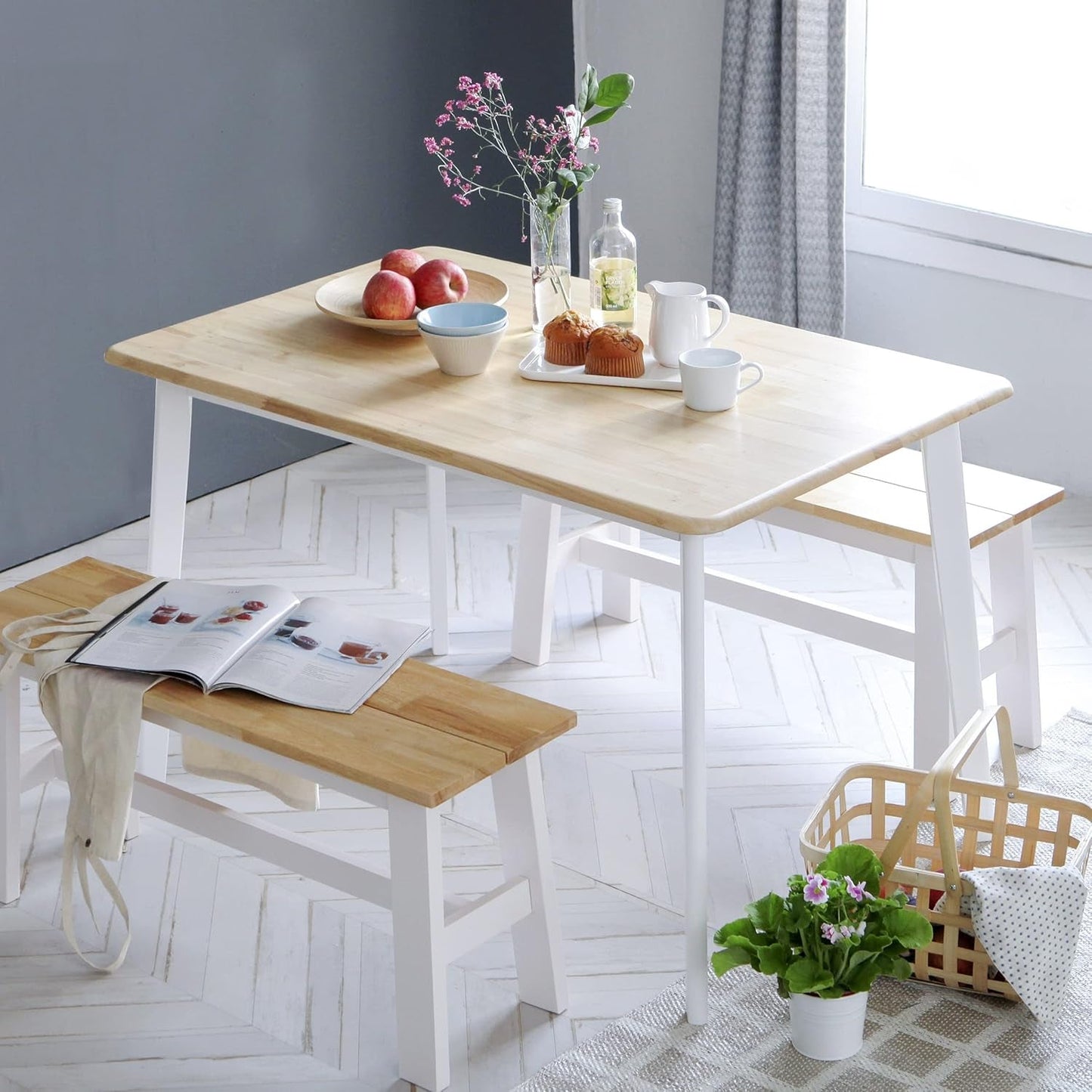 Mid-century modern Canberra 47.2" wooden dining table in natural-white, solid Malaysian oak.