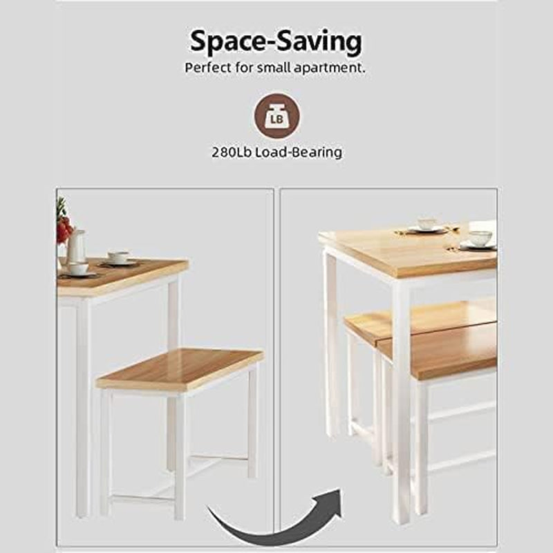 Dining Room Table Set, Kitchen Table Set with 2 Benches, Ideal for Home, Kitchen and Dining Room, Breakfast Table of 47.2X28.7X28.7 Inches, Benches of 41.3X11.8X17.7 Inches, Beige