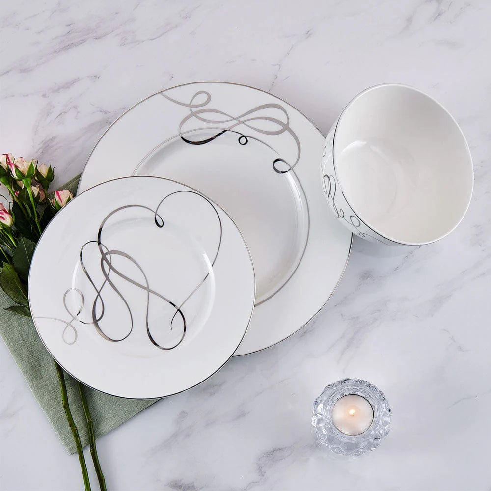 Love Story 24 Piece Dinnerware Set with Platinum Bands and Porcelain Finish, Service for 8.