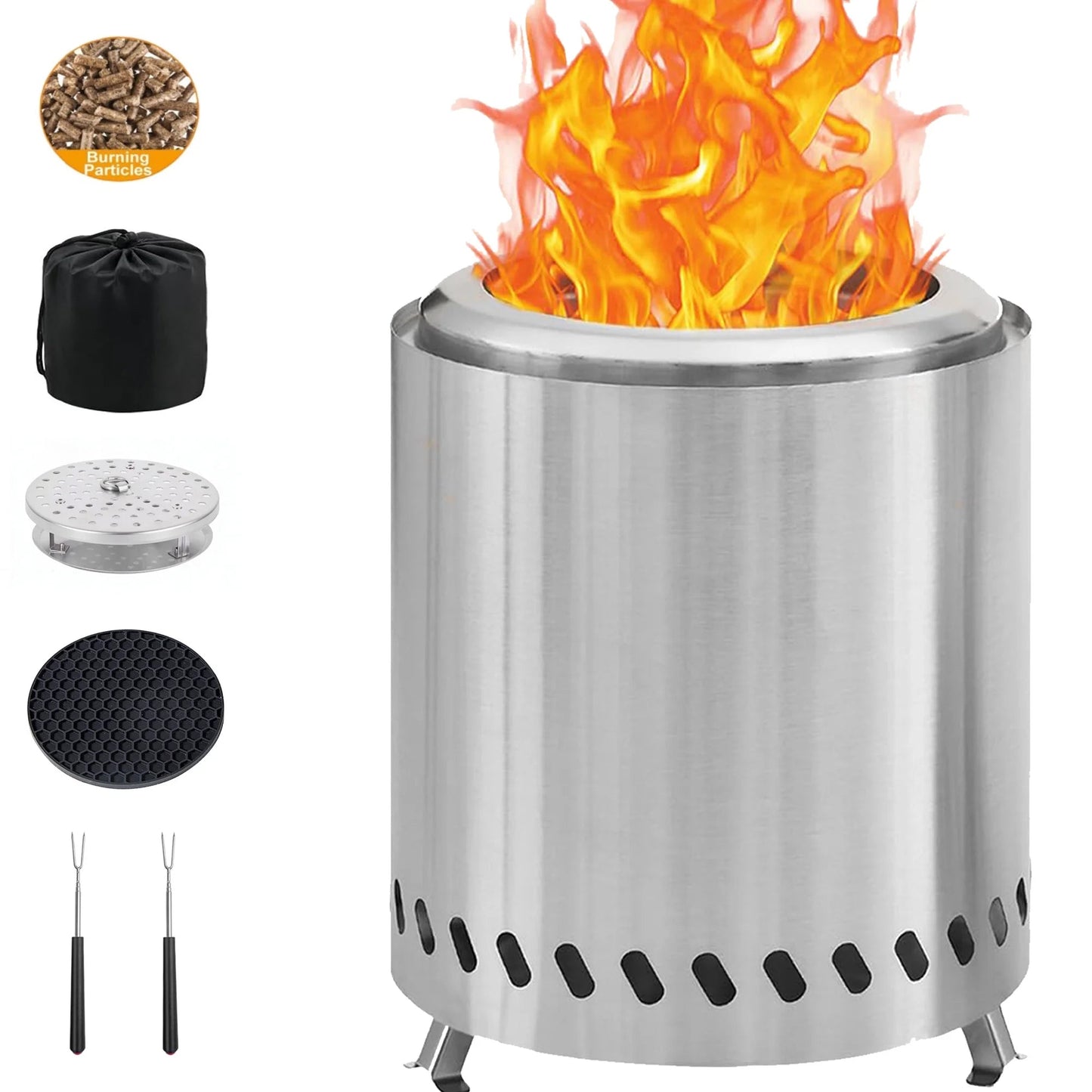 Portable 7-inch stainless steel smokeless tabletop fire pit with pellet heating for camping and outdoor use.