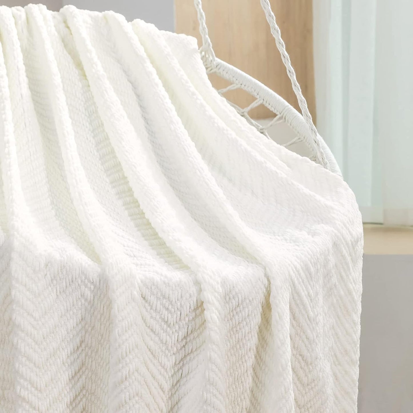 Panku Decorative Herringbone Faux Cashmere Blanket Throw with Fringe, Lightweight Soft Cashmere like Chevron Throw Blanket with Tassels for Couch Sofa Chair, Farmhouse Boho Blanket 50X60 Cream Old