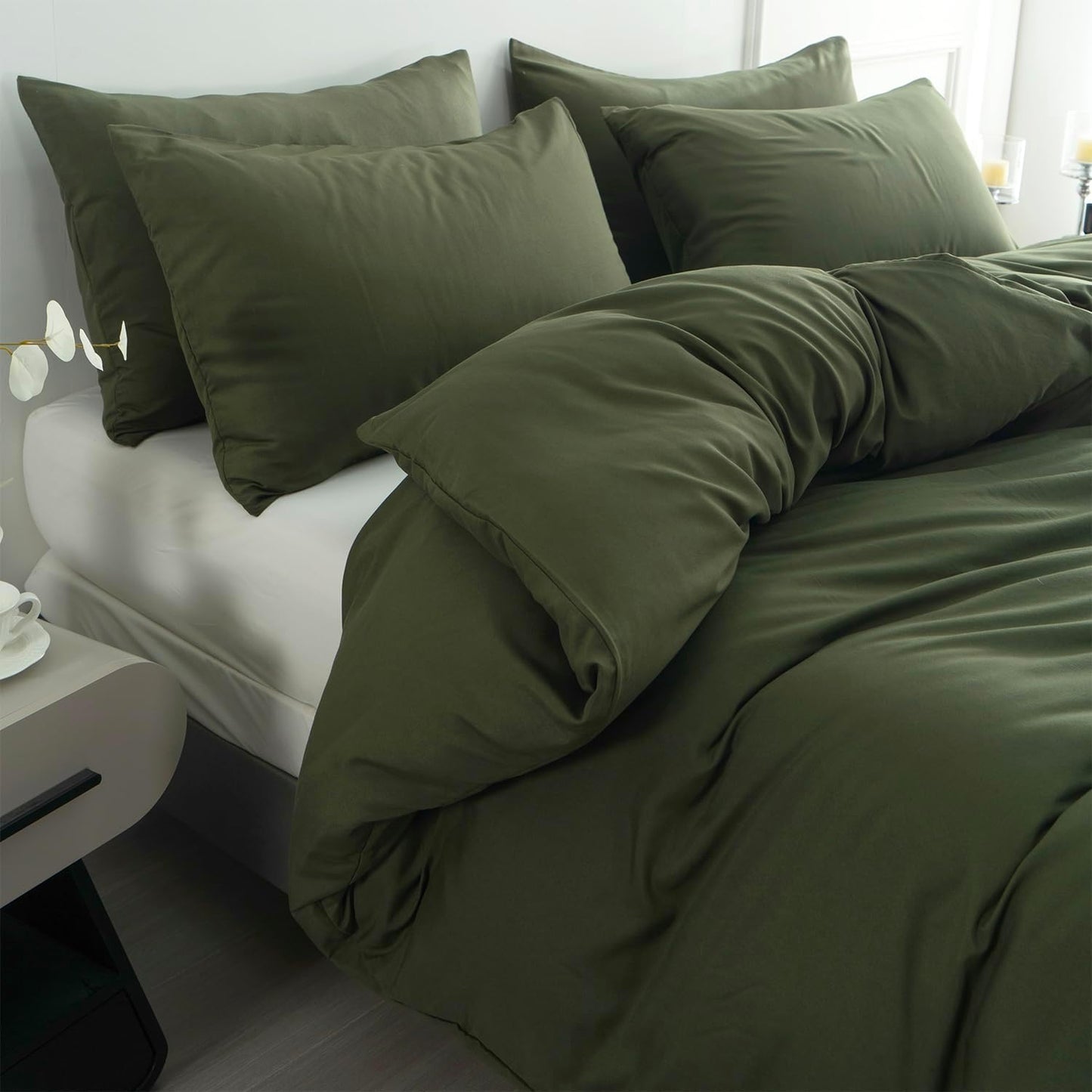 Green Twin Duvet Cover 100% Brushed Microfiber 3 Pieces Twin Army Green Duvet Cover 1 Duvet Cover +2 Pillowcases with Zipper Closure, Luxury Soft Breathable Comfy (Green, Twin)