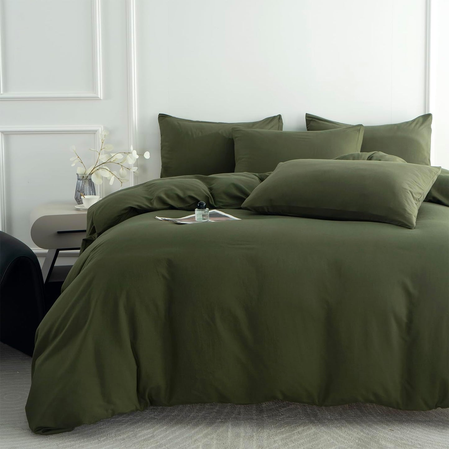 Green Twin Duvet Cover 100% Brushed Microfiber 3 Pieces Twin Army Green Duvet Cover 1 Duvet Cover +2 Pillowcases with Zipper Closure, Luxury Soft Breathable Comfy (Green, Twin)