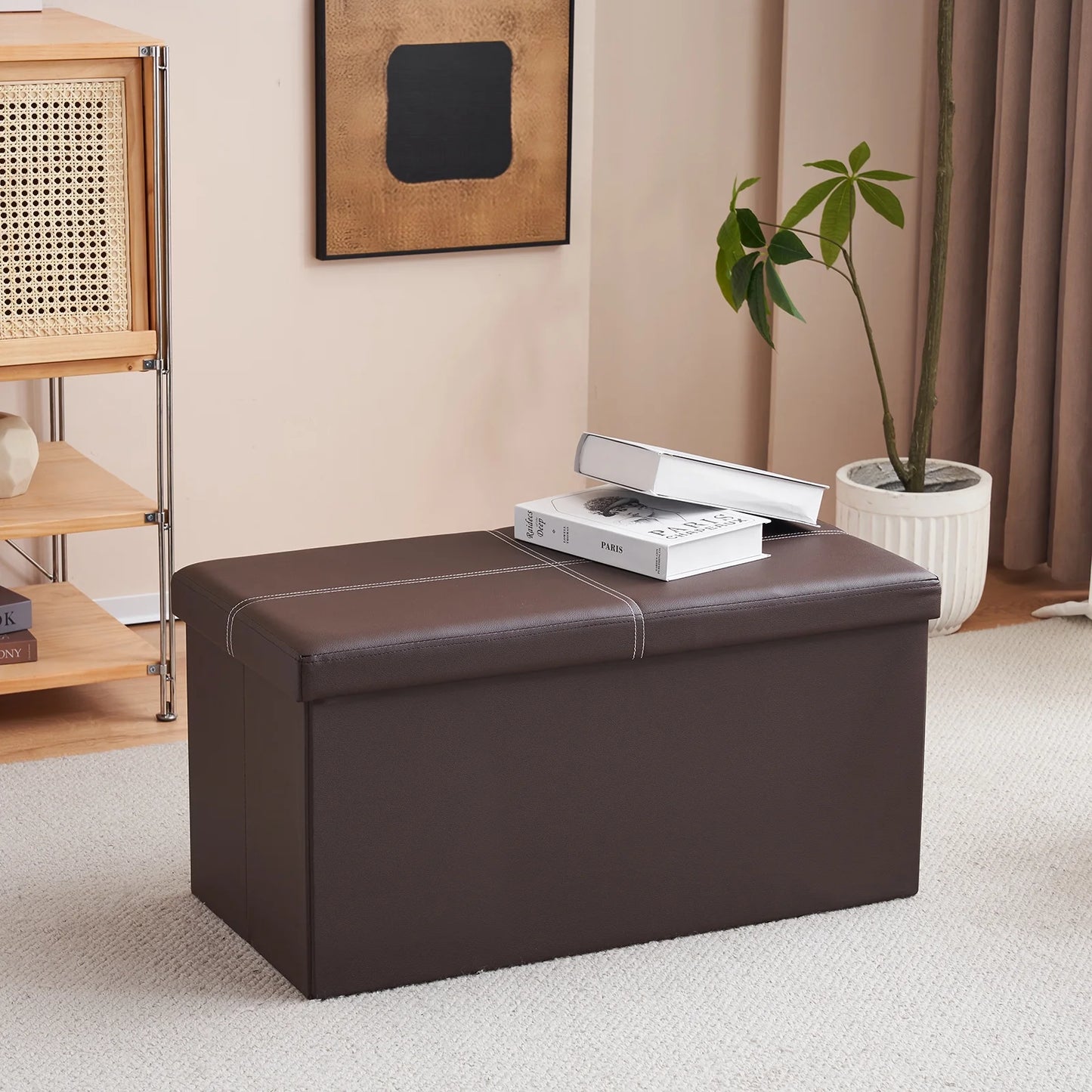 Folding Storage Ottoman Bench,Storage Chest Footrest Coffee Table Padded Seat,Footstool for Home Brown