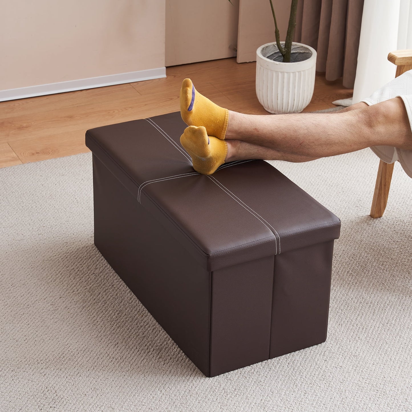 Folding Storage Ottoman Bench,Storage Chest Footrest Coffee Table Padded Seat,Footstool for Home Brown