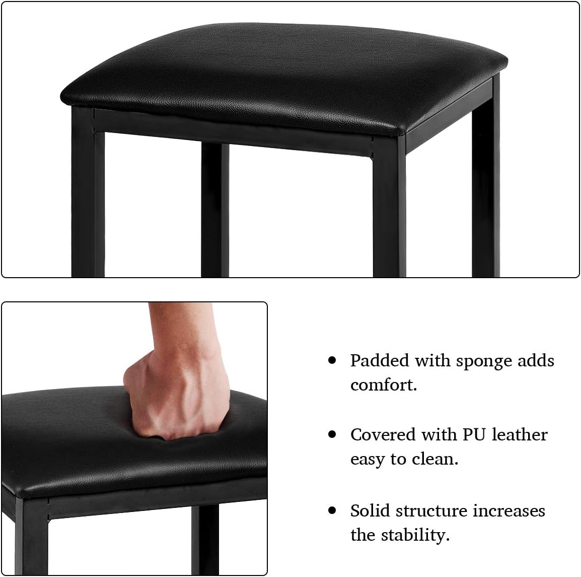 3 Pcs Dining Table and Chairs Set with Faux Marble Tabletop 2 Chairs Contemporary Dining Table Set for Home or Hotel Dining Room, Kitchen or Bar (Black)