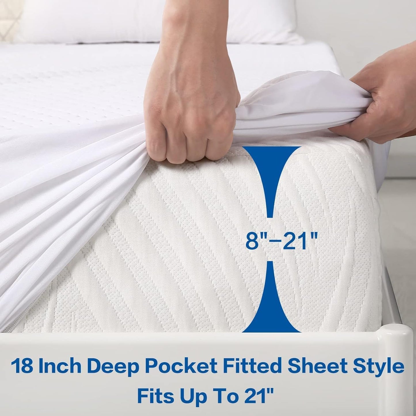 Premium 100% Waterproof King Size Mattress Protector Cooling King Mattress Pad Cover Breathable Deep Pocket Topper Protection Machine Washable Noiseless Quiet (White,King 78"X80")