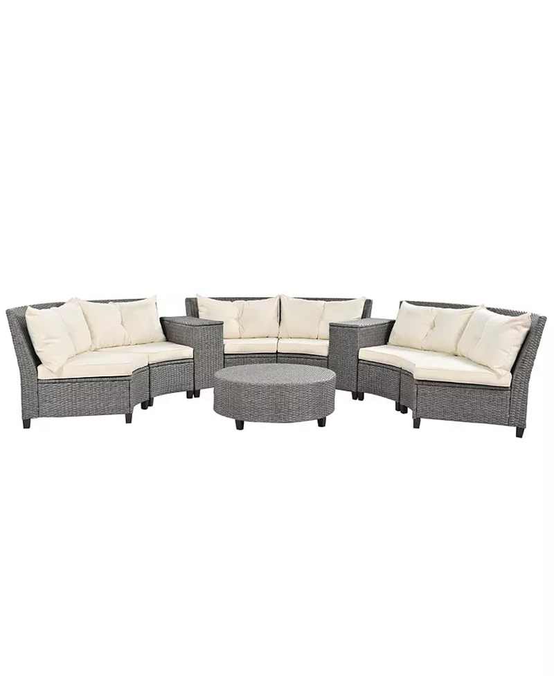 6 Person Fan-Shaped Rattan Suit Combination Patio Furniture