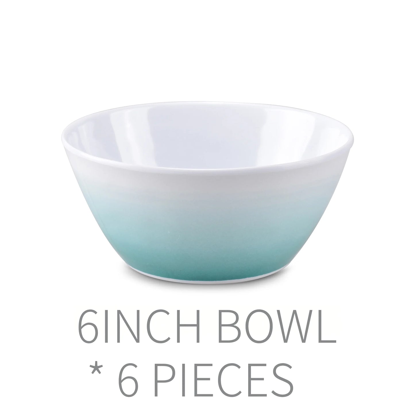 18-Piece Teal Turquoise Ombre Melamine Dinnerware Sets for 6,Outdoor Plates and Bowls Sets