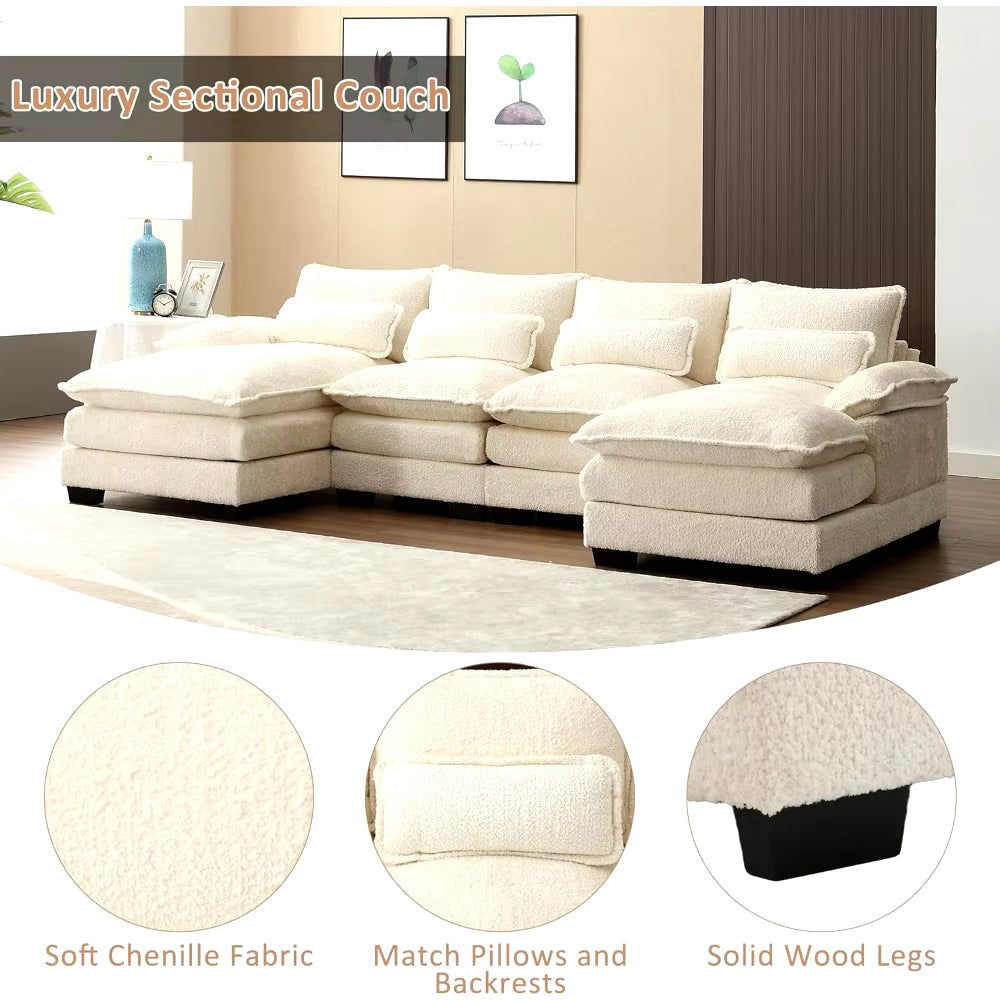 110" Modern Chenille, U Shaped Sectional Sofa Couch