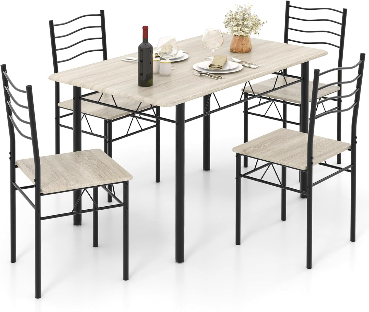 5-piece kitchen table set with four chairs, metal frame, space-saving design for small dining areas.