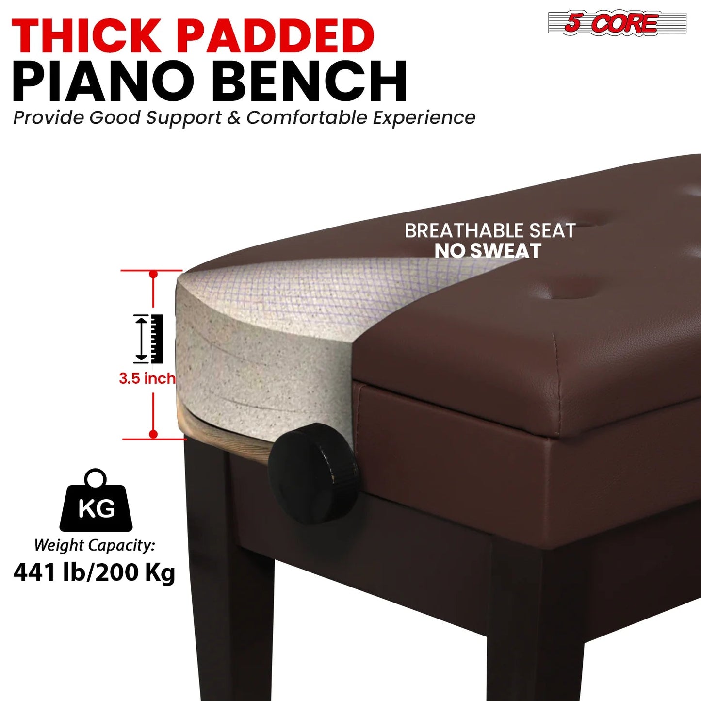 Wooden Adjustable Duet Piano Bench with Storage for Two