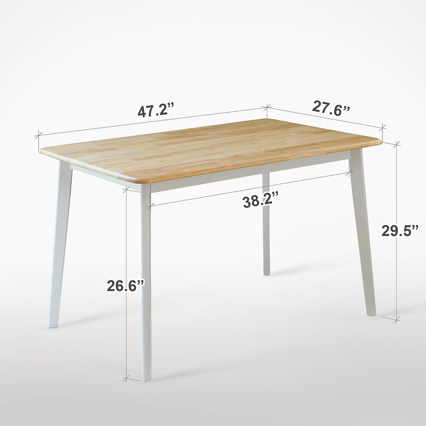 Canberra 47.2" Rectangular Wooden Dining Table/Mid Century Modern Malaysian Oak Kitchen Table (Natural-White) Table Only