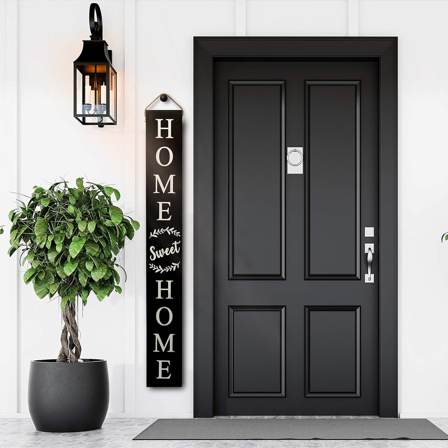 Tall Outdoor Welcome Sign for Front Door, 2 Sided 5 Ft Black Welcome Sign, Wooden Tall Welcome Sign for Front Porch, Farmhouse Welcome Porch Sign Wood Vertical Decor, Home Sweet Home Sign Porch Decor
