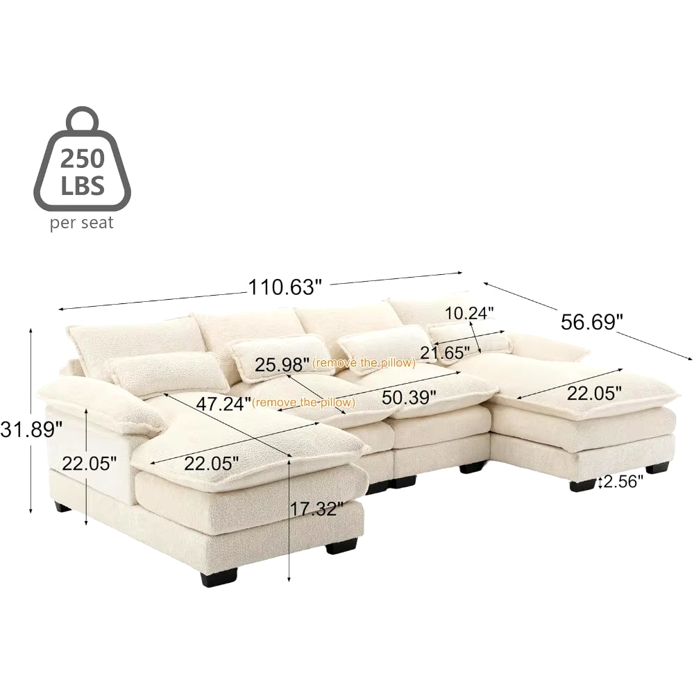 110" Modern Chenille, U Shaped Sectional Sofa Couch