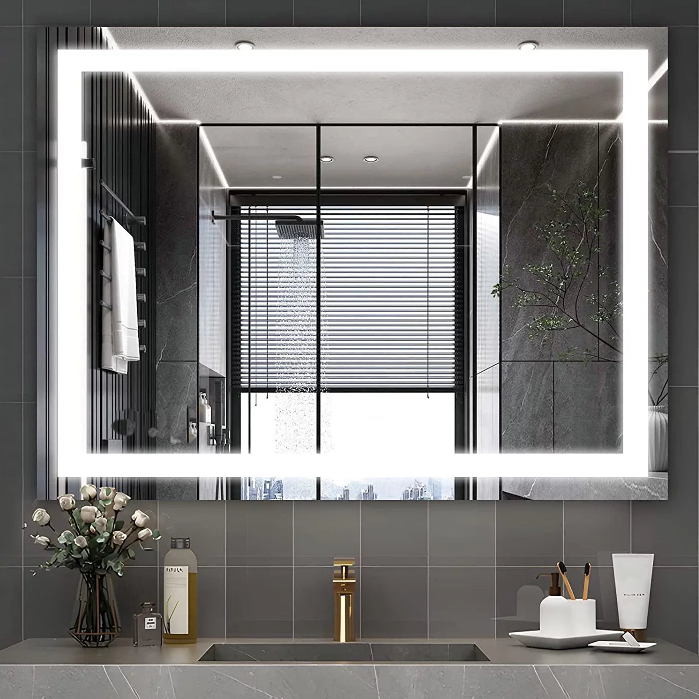 32"x24" LED Lighted Bathroom Mirror, Wall Mounted, Anti-Fog, IP67 Waterproof, Vertical Rectangle.