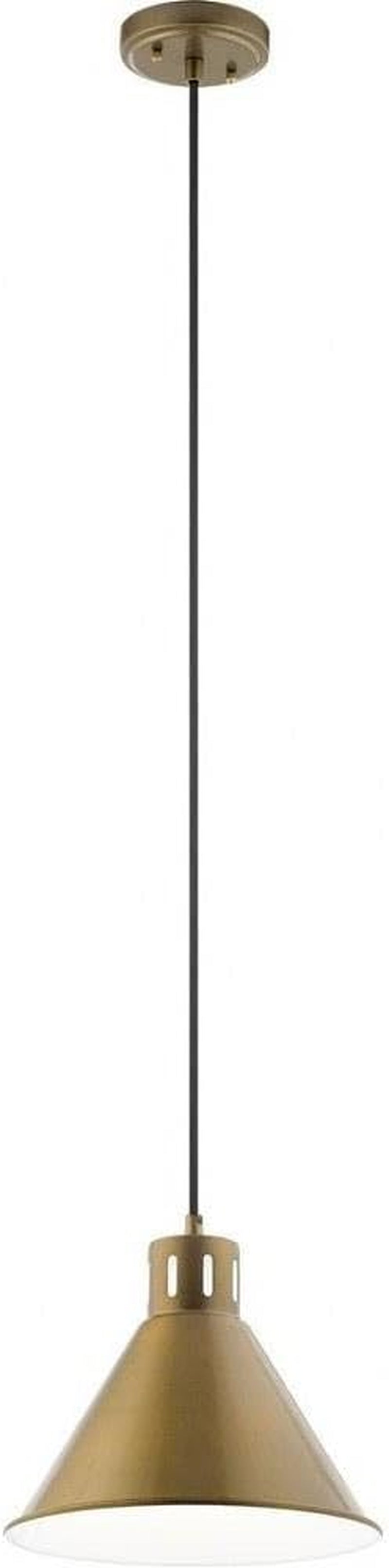 Zailey 9.5" 1 light pendant in natural brass with metal shade.