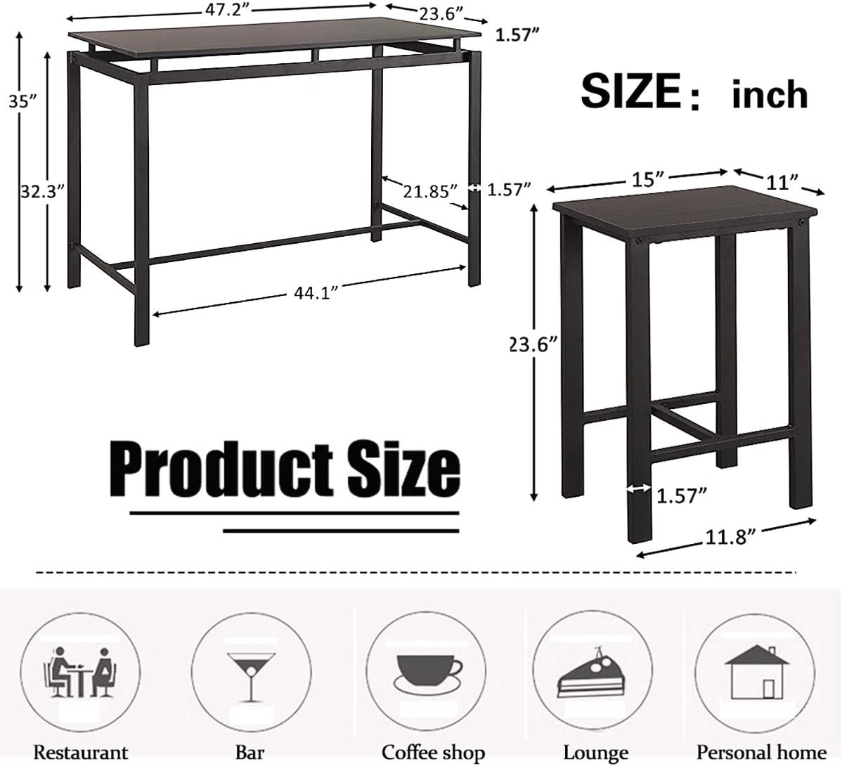 5 Pcs Dining Table Set, Counter Height Dining Table Set for 4, Wooden Bar Height Dining Table & Bar Stools, Bar Table and Chairs Set, Kitchen Dining Table Set for Pub/Dining Room