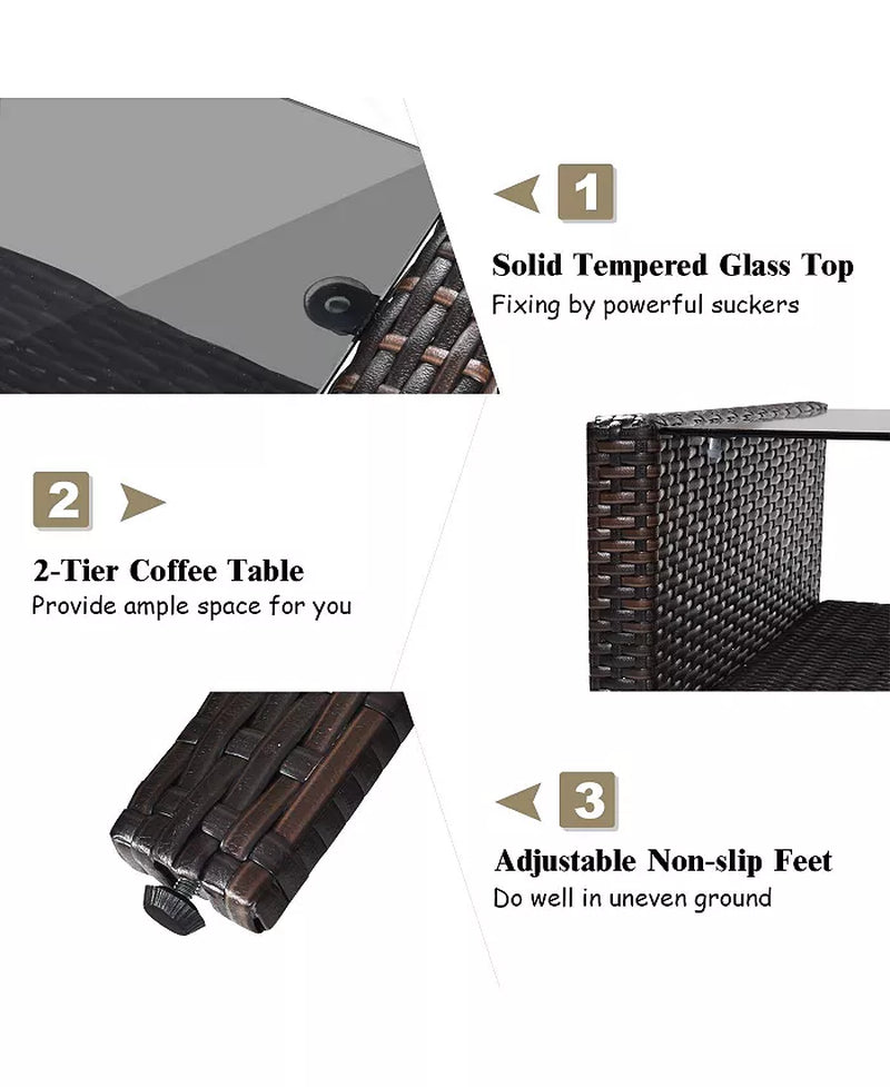 4PCS Rattan Patio Furniture Set with Loveseat Sofa Chairs Coffee Table