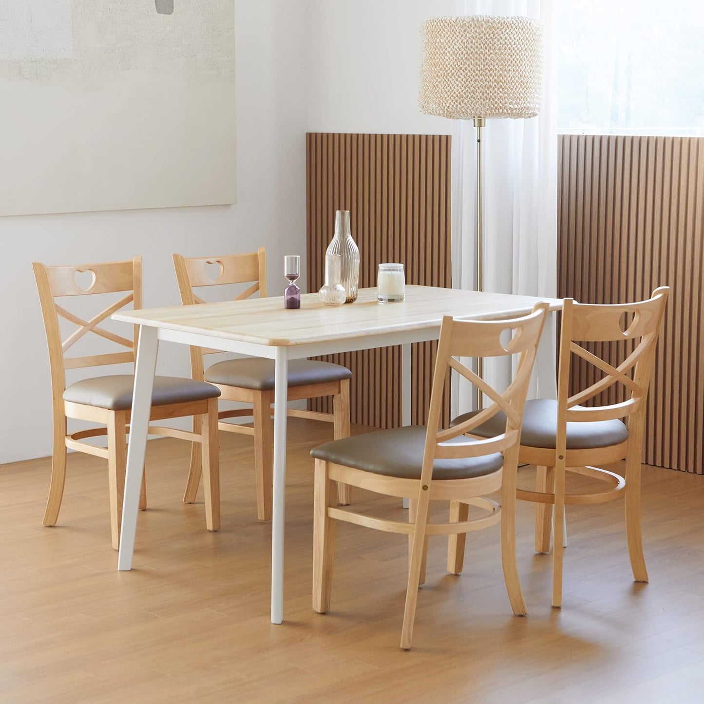Canberra 47.2" Rectangular Wooden Dining Table/Mid Century Modern Malaysian Oak Kitchen Table (Natural-White) Table Only