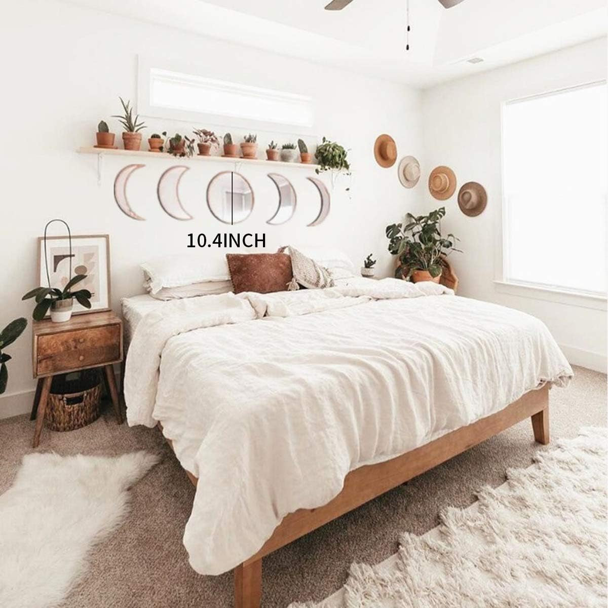 Scandinavian Natural Decor Acrylic Moon Phase Mirrors Decorative Interior Design Wooden Moon Phase Mirror Bohemia Wall Ornament Bedroom Living Room Decoration Self-Adhesive-Black-5Set