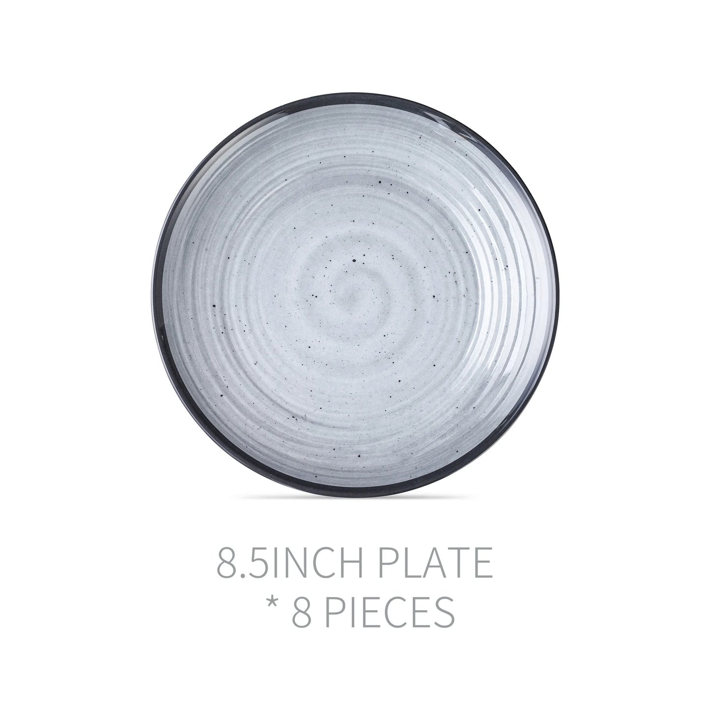 24PCS Swirl Cool Gray Melamine Dinnerware Sets for 8,Picnic Plates and Salad Bowls Sets