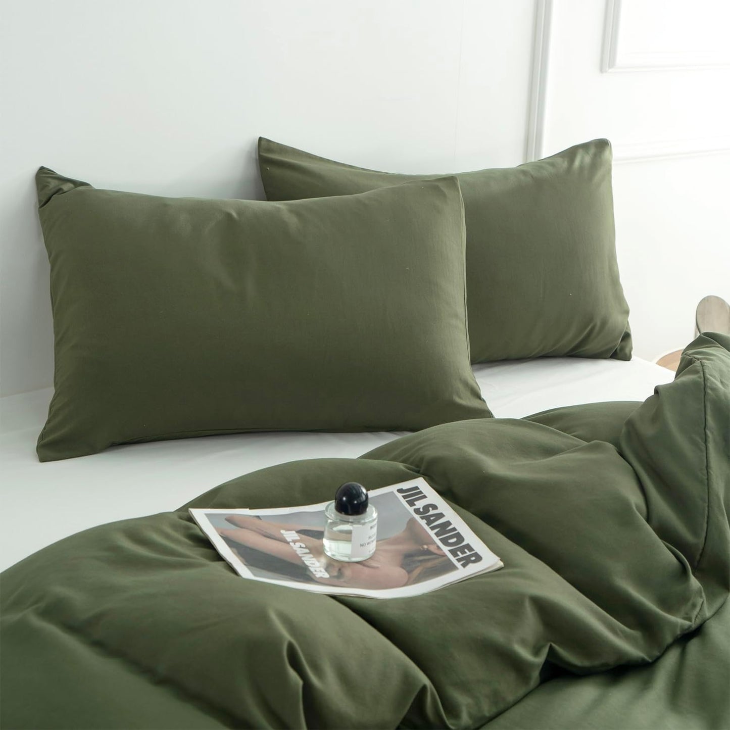 Green Twin Duvet Cover 100% Brushed Microfiber 3 Pieces Twin Army Green Duvet Cover 1 Duvet Cover +2 Pillowcases with Zipper Closure, Luxury Soft Breathable Comfy (Green, Twin)