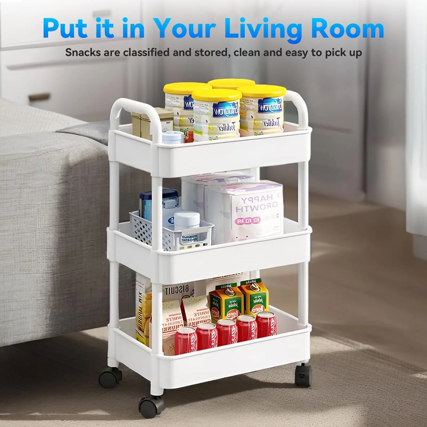 3 Drawers Cart Rolling Plastic Storage Cart and Organizer Metal Frame Plastic Drawers Plastic Trolley Organizer