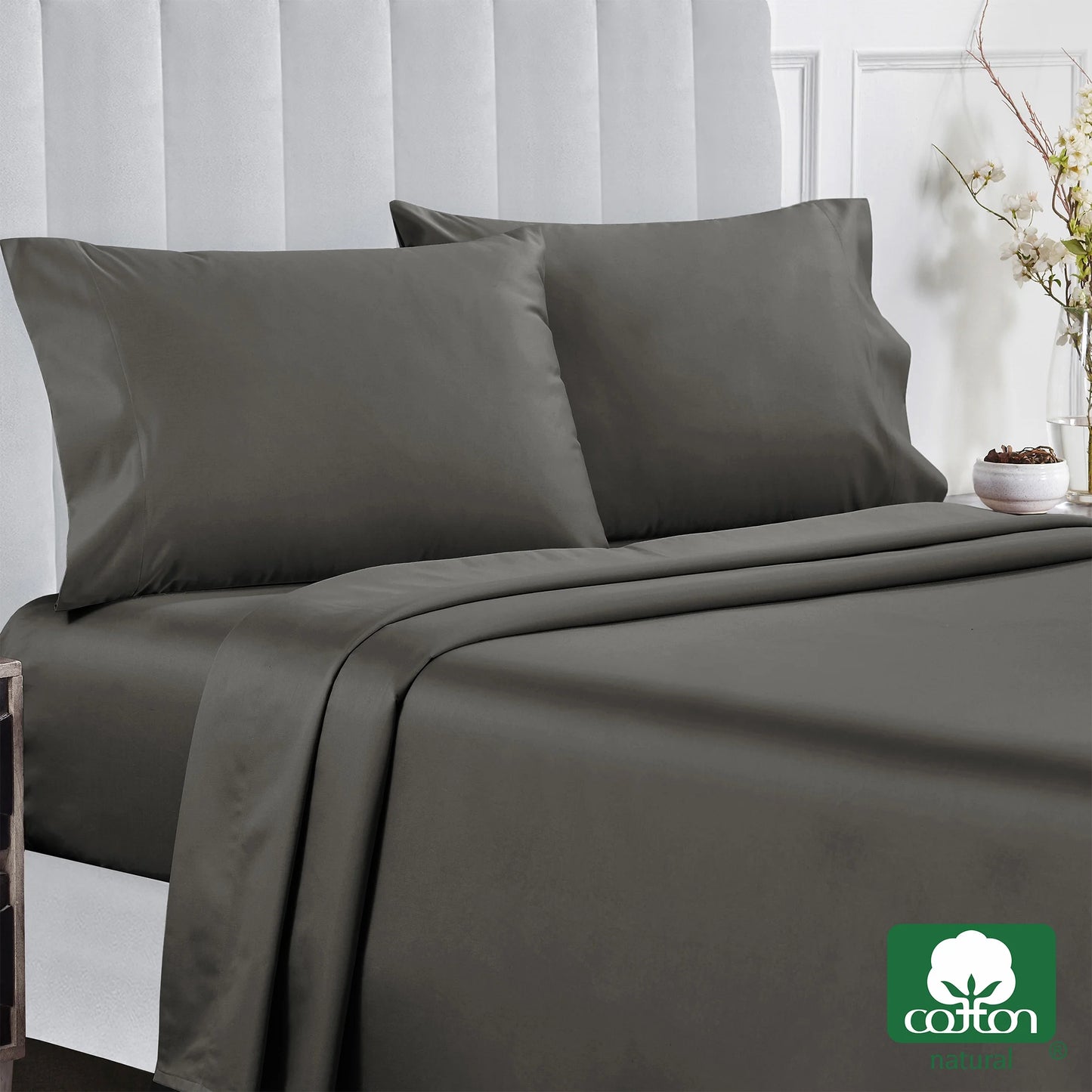 King Sheet Sets - 400 Thread Count 100% Cotton King Size Sheets, Sateen Deep Pocket Bedding Sheets, Cooling and Breathable 4 Piece Gray Bed Sheet Set - Grey