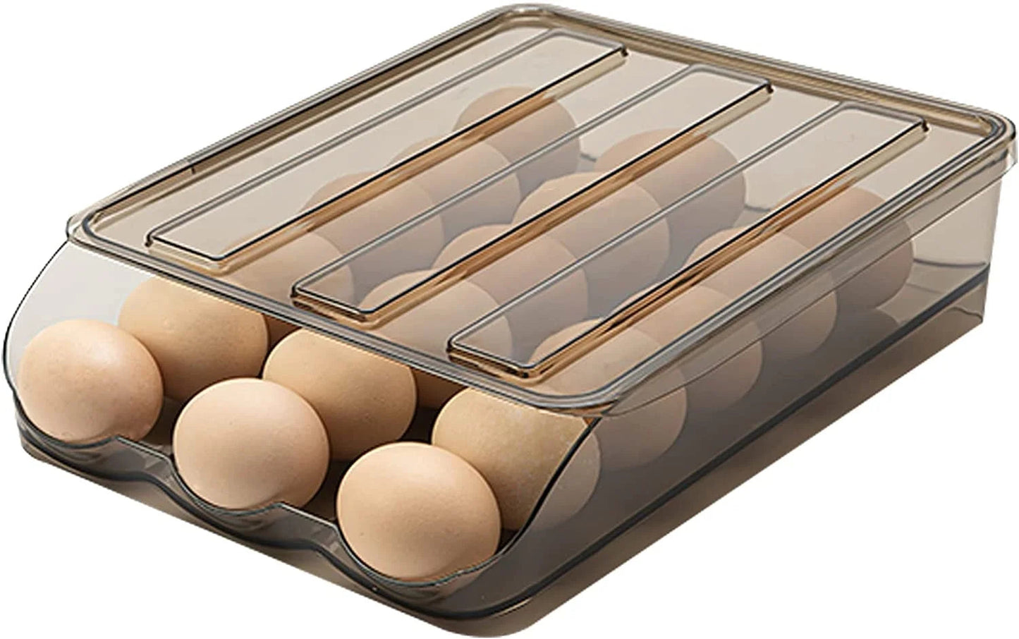 Crystal gray large capacity egg storage container for fridge.