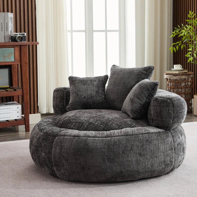 Chenille armchair bean bag chair in luxurious stain-resistant fabric placed in a stylish room.