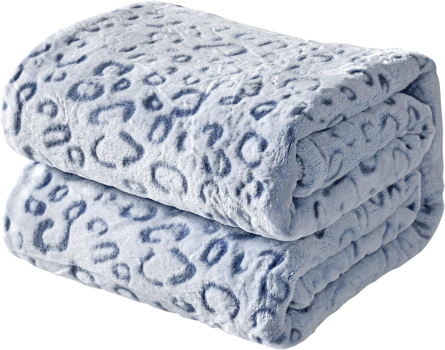 Blue leopard flannel fleece throw blanket, lightweight cozy plush microfiber, 60"x80".