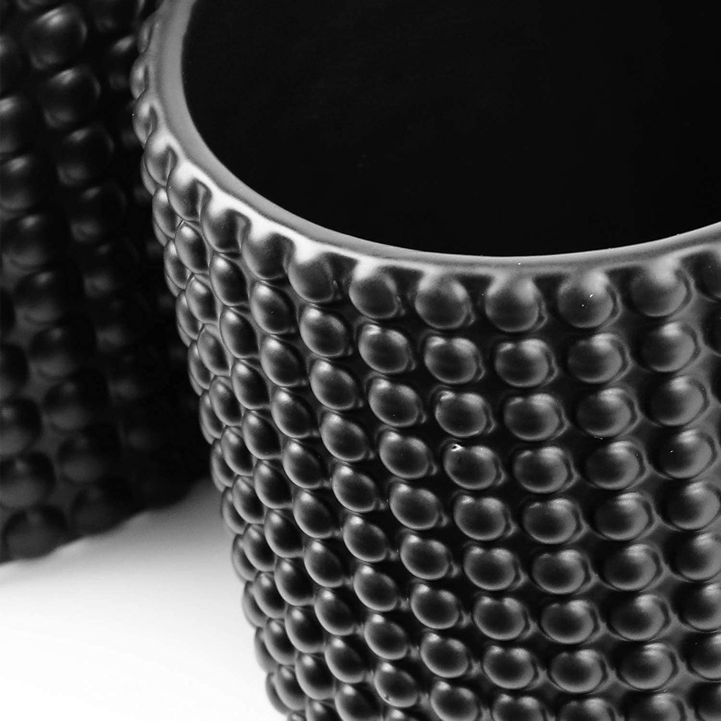 Black Ceramic Vintage Style Hobnail Patterned Planter Pots 6 and 5 Inch Containers with Watering Drain Plug for Indoor Succulent Plants or Flowers